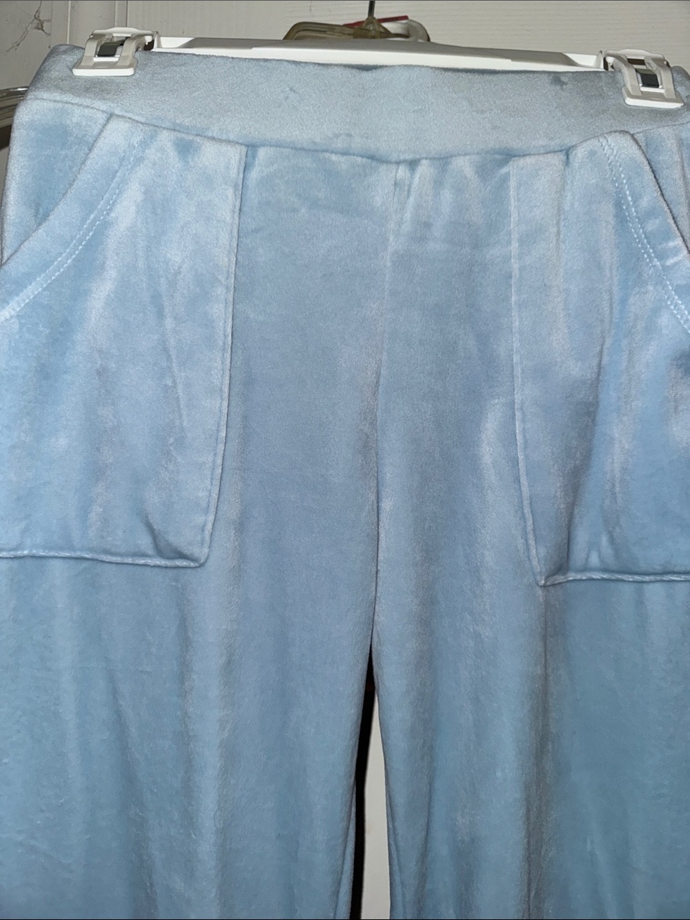 No Boundaries Light Blue Plush Velour Flare Pants & Zip Hoodie Set - Picture 3 of 8
